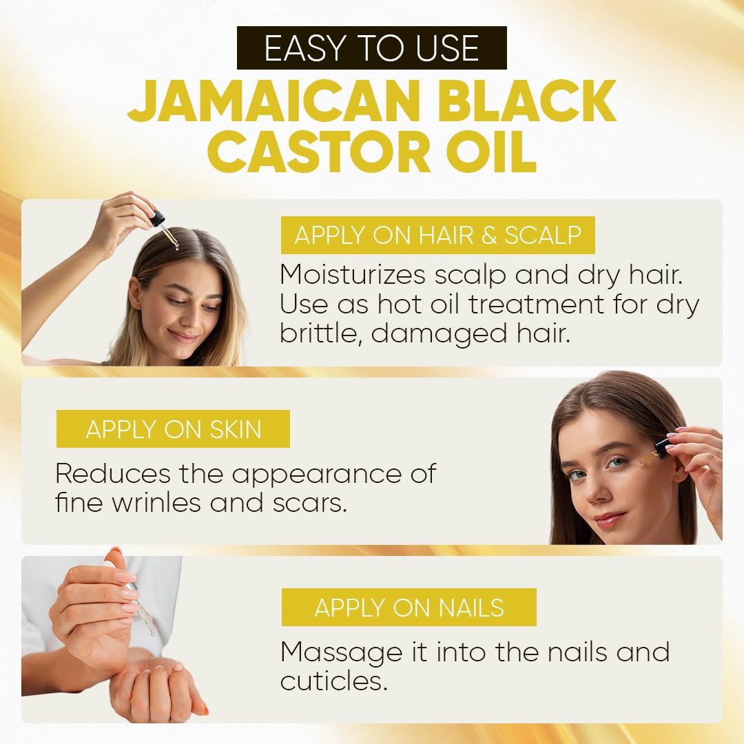Jamaican Black Castor Oil – 100% Pure Castor Oil for Hair Growth, Scalp Care, Glowing Skin and Nails. Made in Jamaica - 4 oz Glass Bottle - Image 5