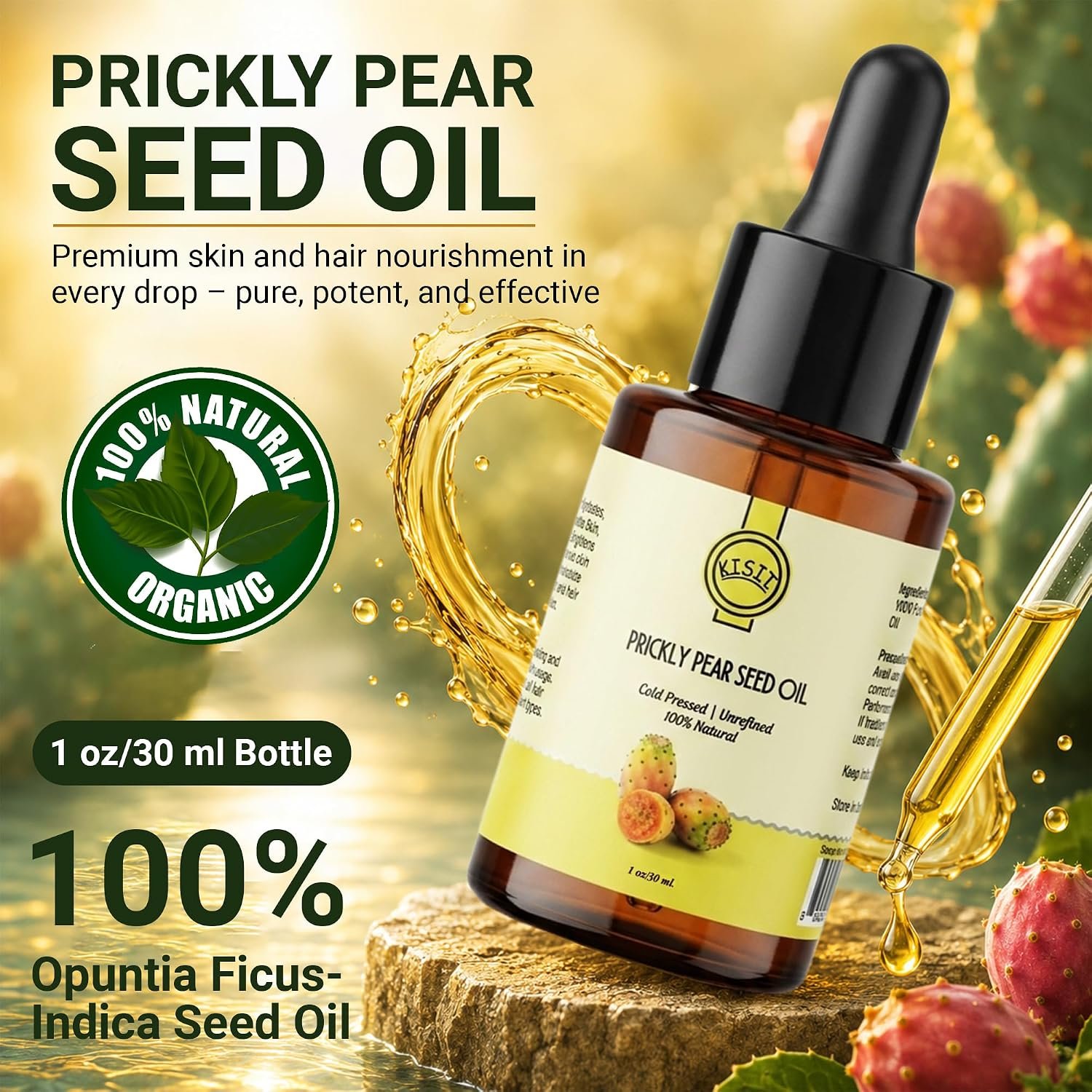 Prickly Pear Seed Oil | 100% Pure and Natural Cold Pressed Oil for Face, Hair and Skin | Anti-Aging Moisturizer | 1 oz Cold Pressed | Pack of 2 - Image 3