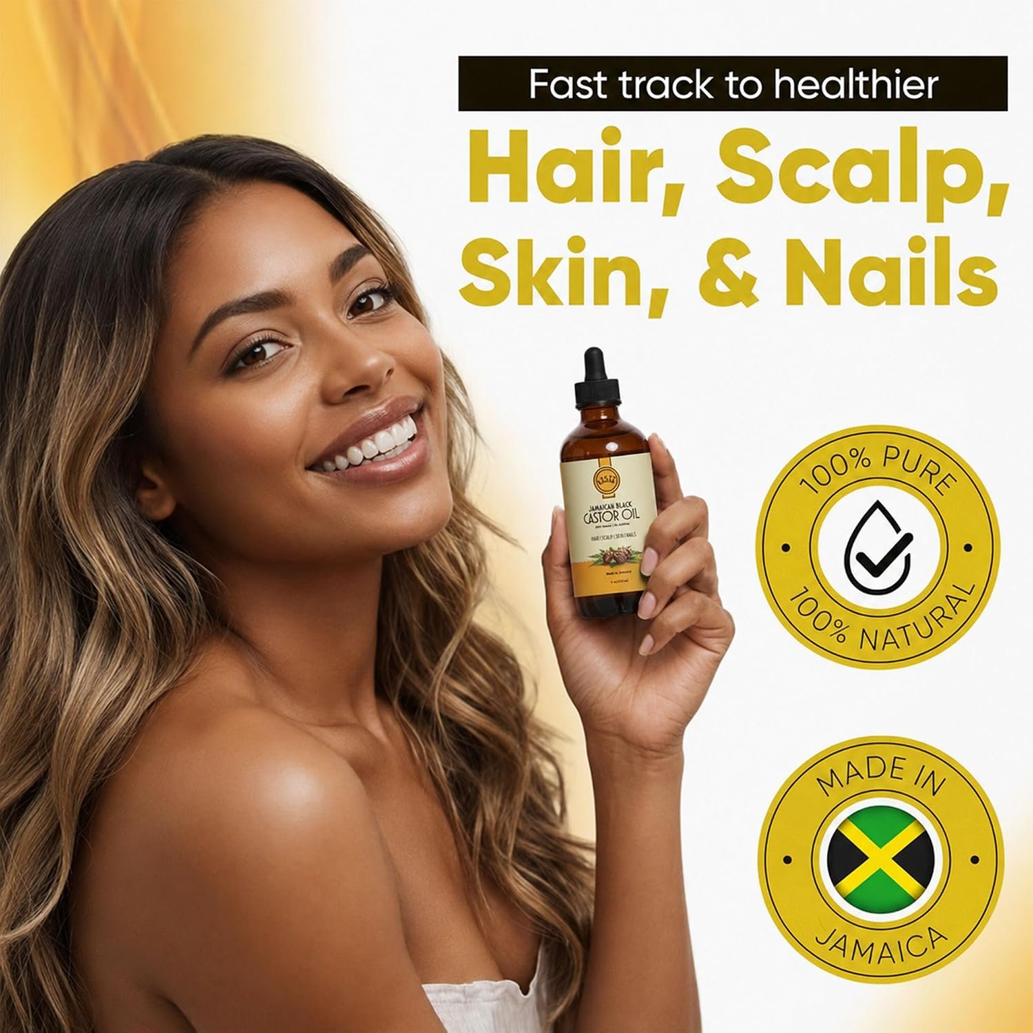 Jamaican Black Castor Oil – 100% Pure Castor Oil for Hair Growth, Scalp Care, Glowing Skin and Nails. Made in Jamaica - 4 oz Glass Bottle - Image 2