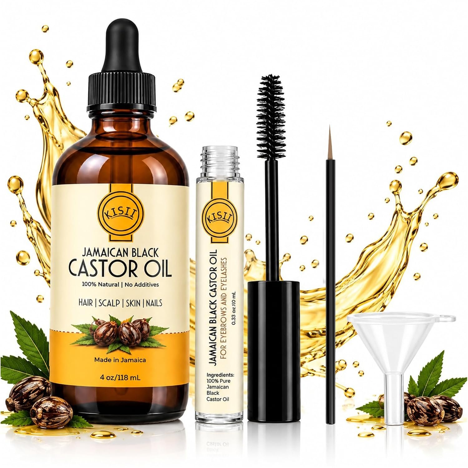 Jamaican Black Castor Oil 4 oz with Refillable Mascara Tube Kit