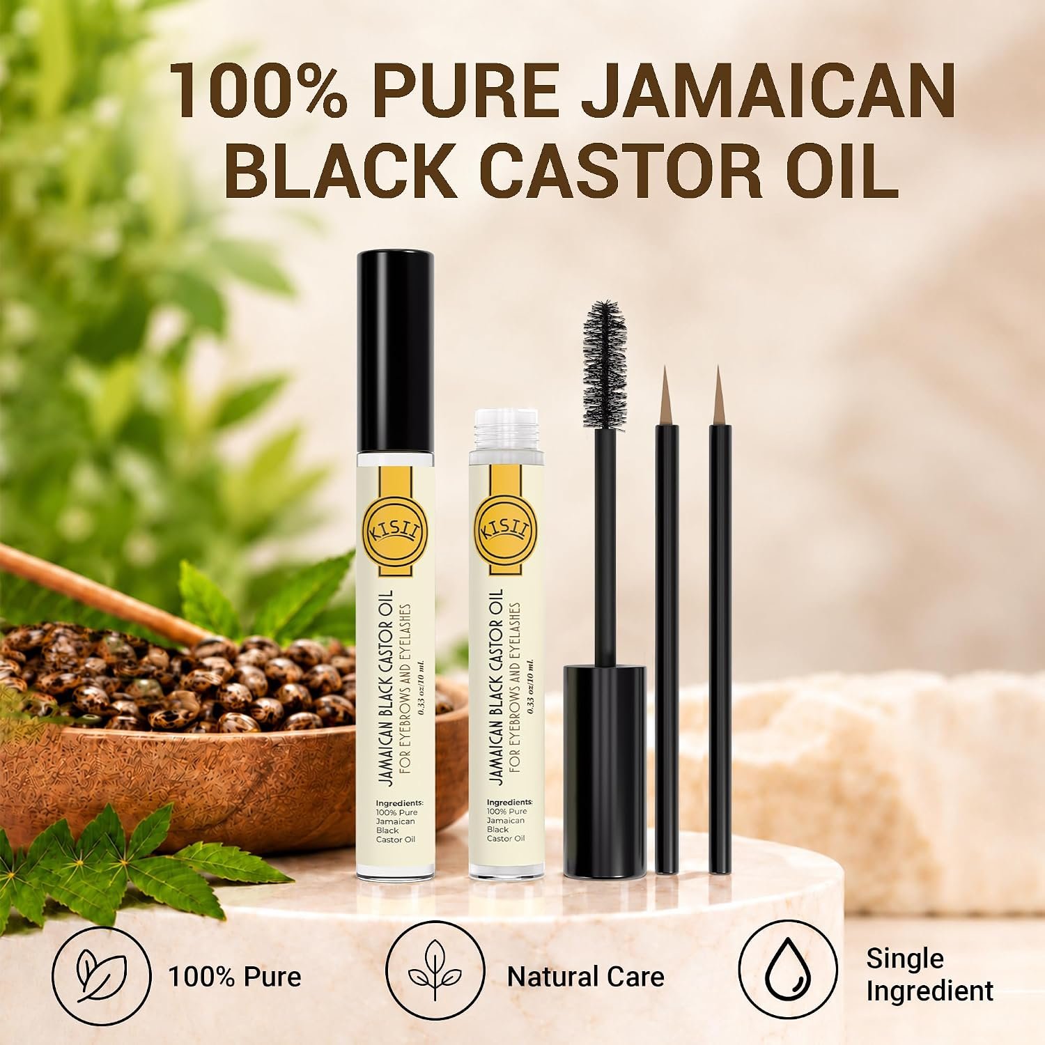 Jamaican Black Castor Oil for Eyebrows & Eyelashes, 2 Pack with Brushes - Image 2